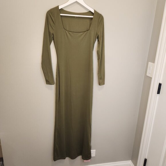 Hello Molly Base Army Green Dress Long Sleeve Maxi BodyCon Layer - Size S - Picture 1 of 8